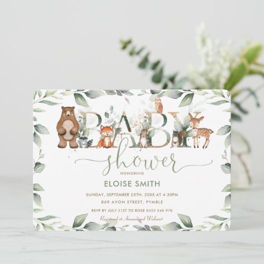 Chic Woodland Animals Greenery Baby shower Neutral Kaart (Staand voorkant)