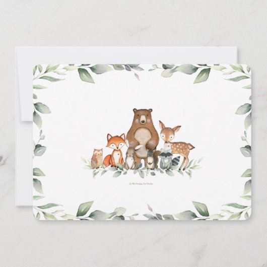 Chic Woodland Animals Greenery Baby shower Neutral Kaart (Achterkant)