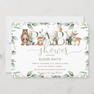 Chic Woodland Animals Greenery Baby shower Neutral Kaart