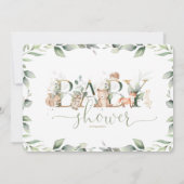 Chic Woodland Animals Greenery Baby shower Neutral Kaart (Achterkant)