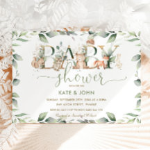 Chic Woodland Animals Greenery Baby shower Neutral