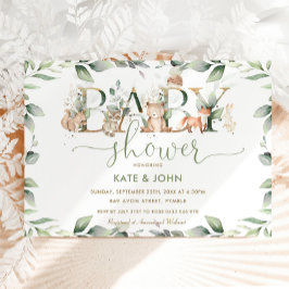 Chic Woodland Animals Greenery Baby shower Neutral Kaart