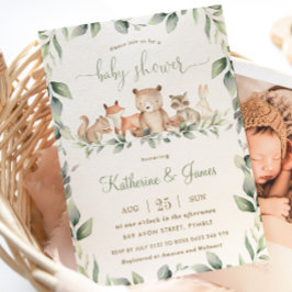 Chic Woodland Animals Greenery Baby shower Neutral Kaart