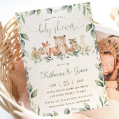 Chic Woodland Animals Greenery Baby shower Neutral Kaart