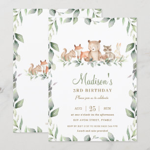 Chic Woodland Animals Greenery Birthday Boy Girl Kaart
