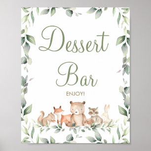Chic Woodland Animals Greenery Dessert Bar Sign Poster