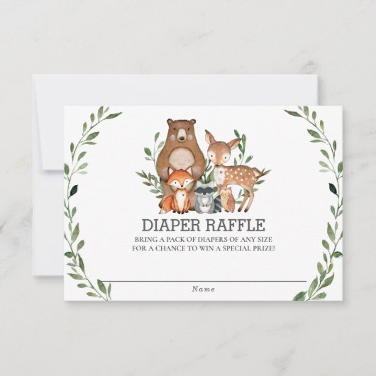 Chic Woodland Animals Greenery Diaper Raffle Kaart (Voorkant)