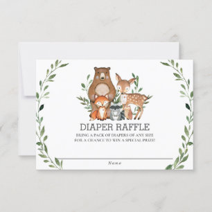 Chic Woodland Animals Greenery Diaper Raffle Kaart