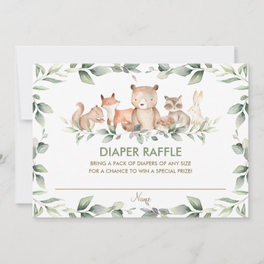 Chic Woodland Animals Greenery Diaper Raffle Kaart (Voorkant)