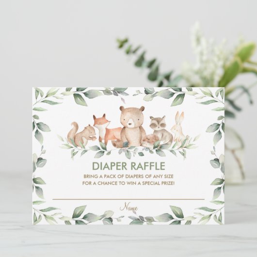 Chic Woodland Animals Greenery Diaper Raffle Kaart (Staand voorkant)