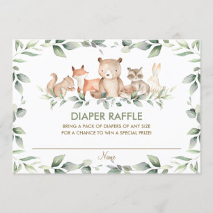 Chic Woodland Animals Greenery Diaper Raffle Kaart
