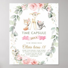 Chic Woodland Animals Greenery Floral Time Capsule Poster