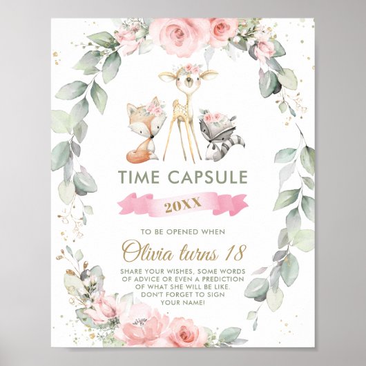 Chic Woodland Animals Greenery Floral Time Capsule Poster (Voorkant)