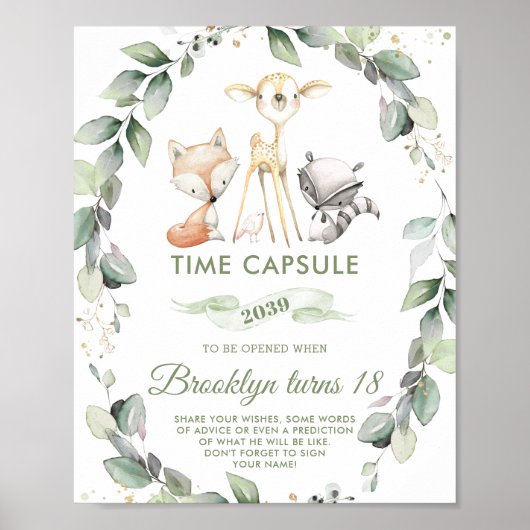 Chic Woodland Animals Greenery Time Capsule Poster (Voorkant)