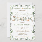 Chic Woodland Animals Greenery Twins Baby shower Kaart (Voorkant)