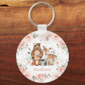 Chic Woodland Animals Pastel Blush Floral Favor Sleutelhanger (Voorkant)