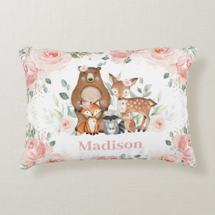 Chic Woodland Animals Pastel Blush Floral Gold Accent Kussen