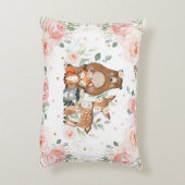 Chic Woodland Animals Pastel Blush Floral Gold Accent Kussen (Achterkant (Verticaal))