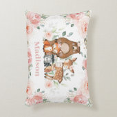 Chic Woodland Animals Pastel Blush Floral Gold Accent Kussen (Voorkant(Verticaal))