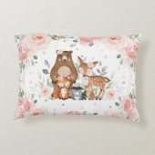 Chic Woodland Animals Pastel Blush Floral Gold Accent Kussen (Achterkant)