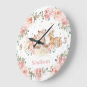 Chic Woodland Animals Pastel Blush Floral Gold Grote Klok (Hoek)