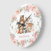 Chic Woodland Animals Pastel Blush Floral Gold Grote Klok (Hoek)