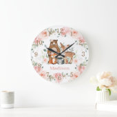 Chic Woodland Animals Pastel Blush Floral Gold Grote Klok (Huis)