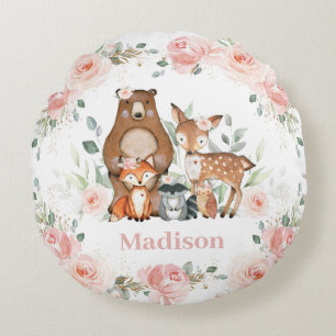 Chic Woodland Animals Pastel Blush Floral Gold Rond Kussen
