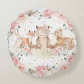 Chic Woodland Animals Pastel Blush Floral Gold    Rond Kussen (Achterkant)