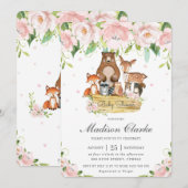 Chic Woodland Animals Roze Bloemen Baby shower Kaart (Voorkant / Achterkant)