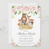 Chic Woodland Animals Roze Bloemen Baby shower Kaart (Voorkant)