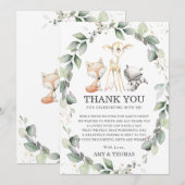 Chic Woodland Animals Rustiek groen Baby shower Bedankkaart (Voorkant / Achterkant)
