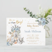 Chic Woodland Animals Tribal Boho Boy Baby shower Kaart (Staand voorkant)