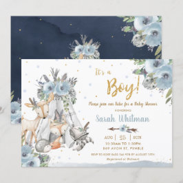 Chic Woodland Animals Tribal Boho Boy Baby shower Kaart