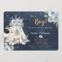 Chic Woodland Animals Tribal Navy Gold Baby shower
