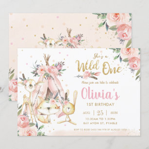 Chic Woodland Animals Tribal Wild Een 1e verjaarda Kaart