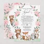 Chic Woodland Baby shower door Mail Blush Floral Kaart (Voorkant / Achterkant)