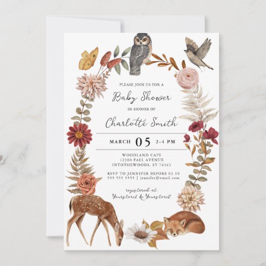 Chic Woodland Forest Animals Neutraal Baby shower Kaart (Voorkant)