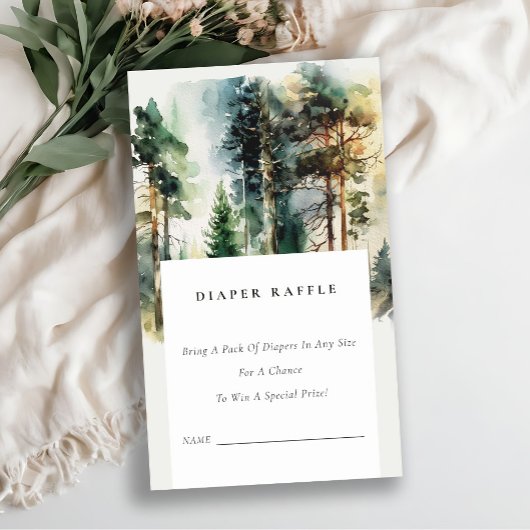 Chic Woodland Forest Diaper Raffle Baby shower Informatiekaartje