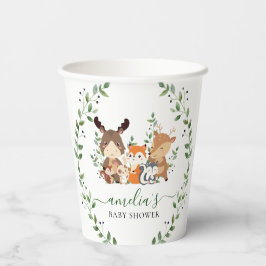 Chic Woodland Forest Green Animals Baby shower Papieren Bekers