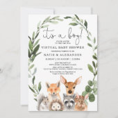 Chic Woodland Greenery Wreath Virtual Baby shower Kaart (Voorkant)