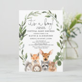 Chic Woodland Greenery Wreath Virtual Baby shower Kaart (Staand voorkant)