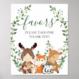 Chic Woodland groen dieren Baby shower gunsten Poster