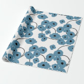 CHIC WRAPPING PAPER_ MOD BLUE & ZWARTE POPPIËNTEN CADEAUPAPIER (Uitgerold)