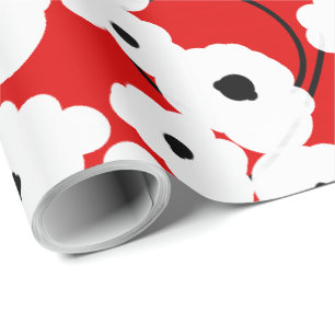 CHIC WRAPPING PAPER_ MOD WHITE & BLACK POPPIES CADEAUPAPIER