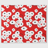 CHIC WRAPPING PAPER_ MOD WHITE & BLACK POPPIES CADEAUPAPIER (Vlak)