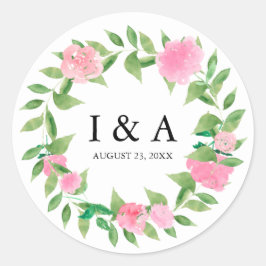 Chic Wreater met monogram en huwelijksdatum Ronde Sticker