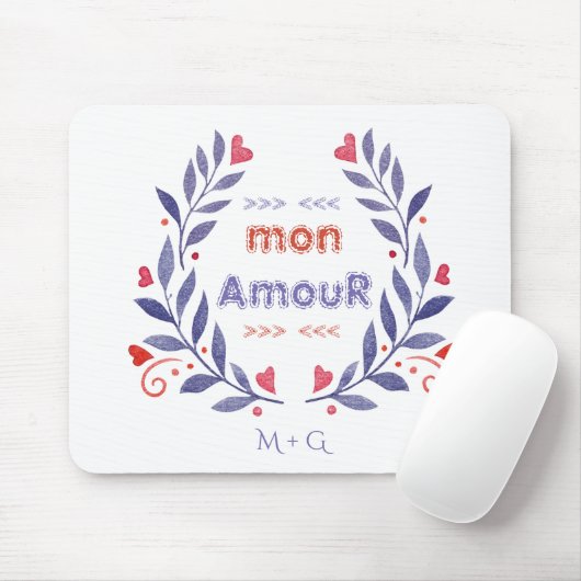Chic Wreath Mon Amour Typografie Valentijnsdag Muismat (Met muis)