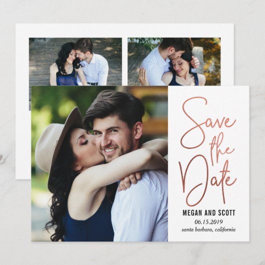 Chic Writing BEWERKBARE KLEUR Save The Date RoseGo (Voorkant / Achterkant)