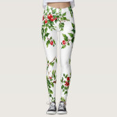Chic Xmas Groene Rode Mistletoe Planten Waterverf Leggings (Voorkant)
